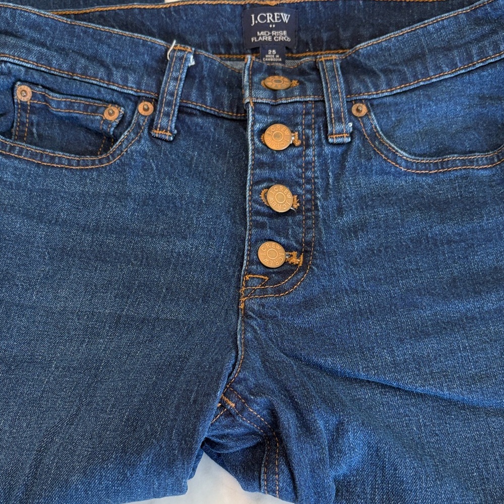 J. Crew Dark Blue Mid-Rise Crop Button-Fly Jeans Size 25 - Picture 3 of 4